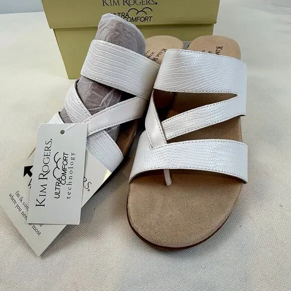 NIB Kim Roger’s Krystal White Slip On Ultra Comfort Wedge Sandals 8M Man Made - Picture 7 of 16